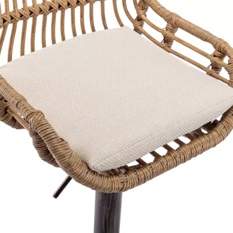 Tabourets de bar pivotants en rotin - Chaises à base métallique réglables en hauteur