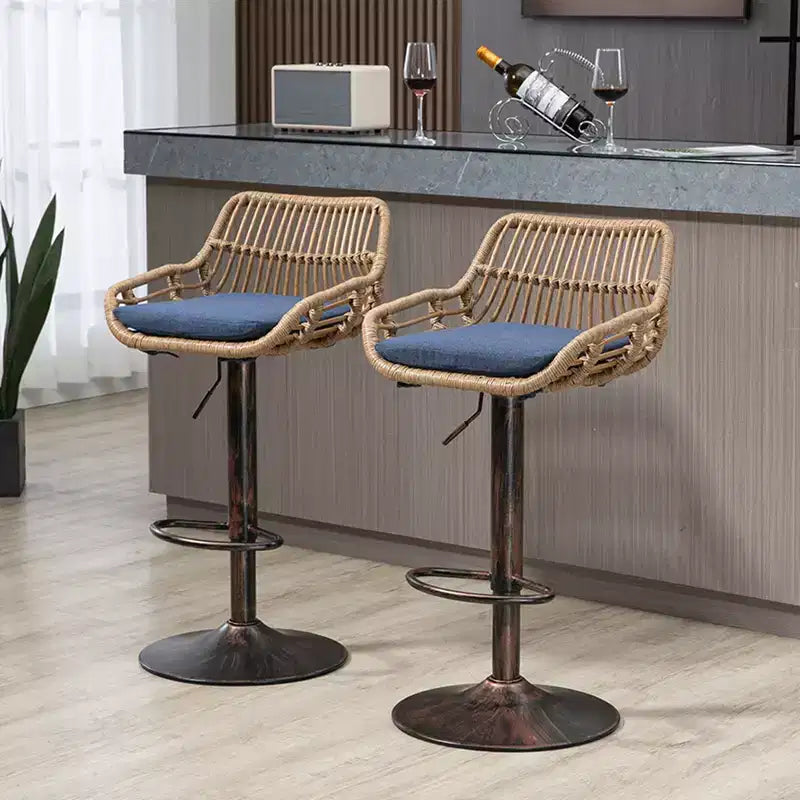 Tabourets de bar pivotants en rotin - Chaises à base métallique réglables en hauteur