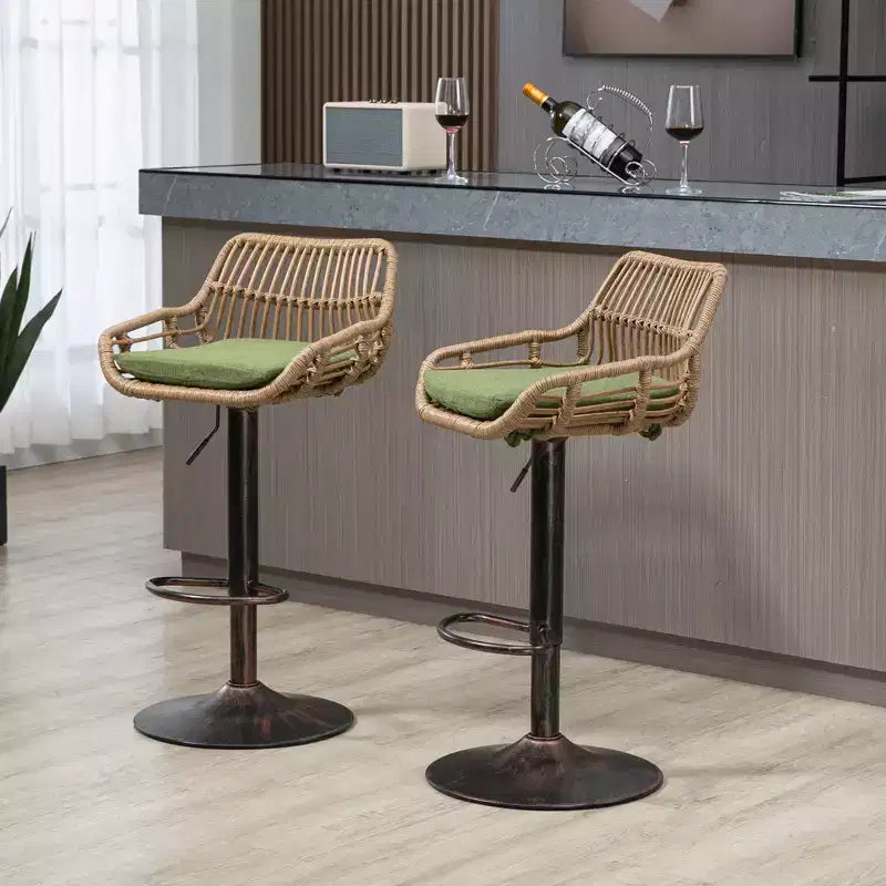 Tabourets de bar pivotants en rotin - Chaises à base métallique réglables en hauteur