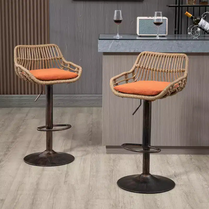 Tabourets de bar pivotants en rotin - Chaises à base métallique réglables en hauteur