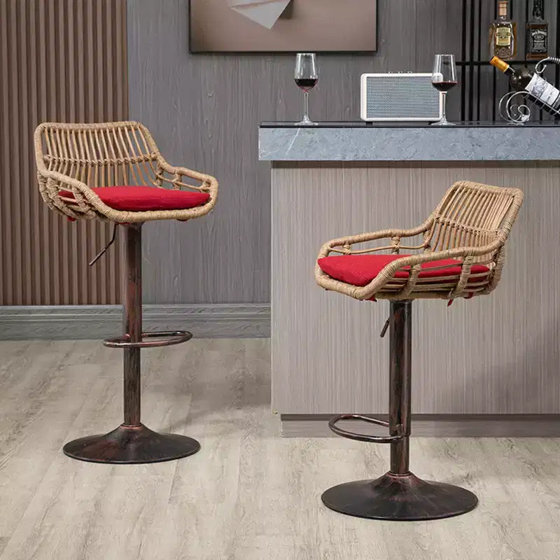 Tabourets de bar pivotants en rotin - Chaises à base métallique réglables en hauteur