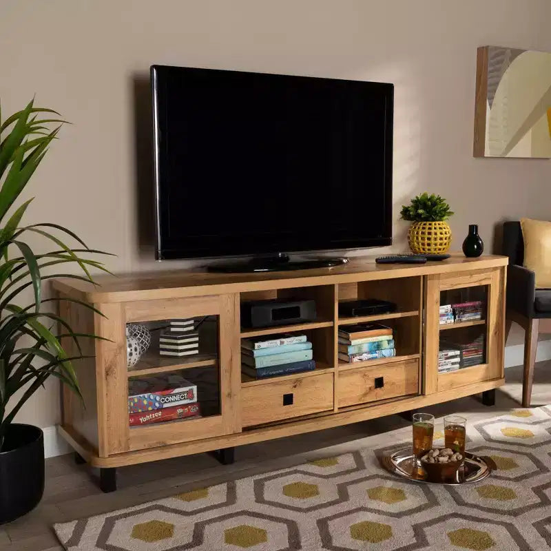 Meuble TV en bois à 2 tiroirs